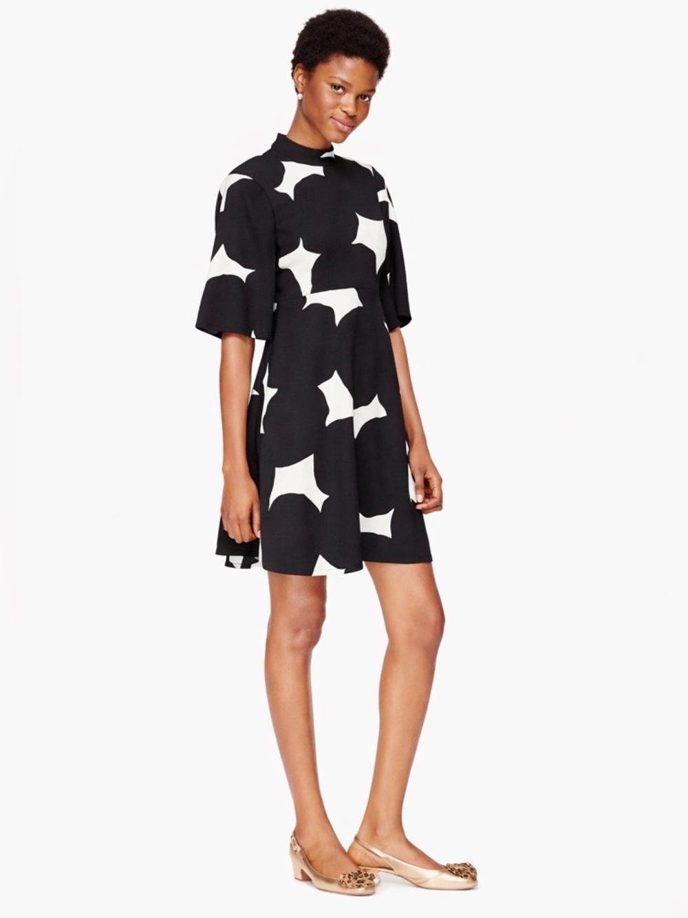 kate spade New York Blotch-Printed Dress in Black and White